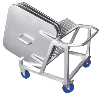 Lid and cutting board transport trolley