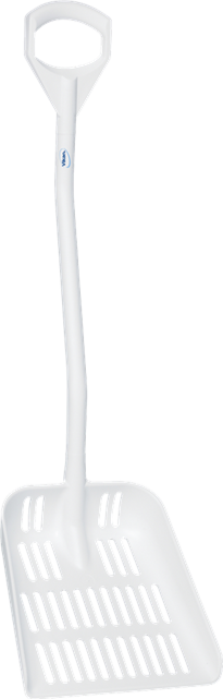 Ergonomic shovel with drain holes, 380 x 340 x 90 mm, 1145 mm, White