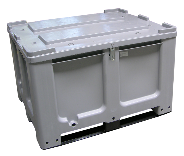 Pallet box 610 litres with hinged lid , 3 runners