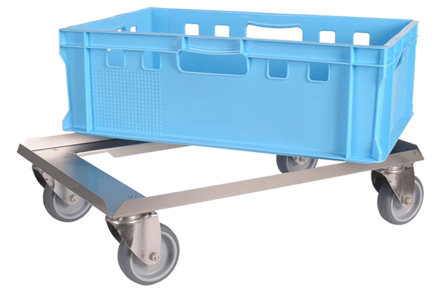 Lenkroller 600 x 400 mm aus Edelstahl für Norm-Kisten