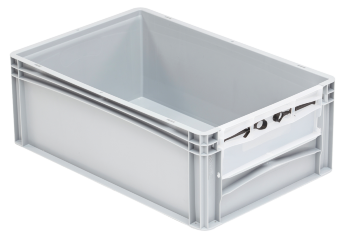 Eurobehälter basicline 600 x 400 x 220 mm, Entnahmeöffnung mit Riegelklappe