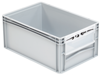 Eurobehälter basicline 600 x 400 x 270 mm, Entnahmeöffnung mit Riegelklappe