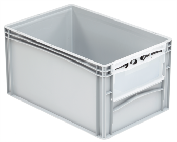 Eurobehälter basicline 600 x 400 x 320 mm, Entnahmeöffnung mit Riegelklappe