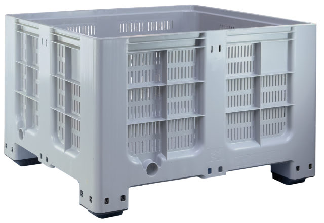 Pallet box 610 litres, perforated walls, 4 feet