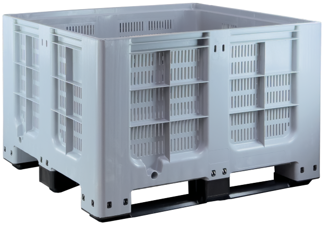 Pallet box 610 litres, perforated walls, 3 runners