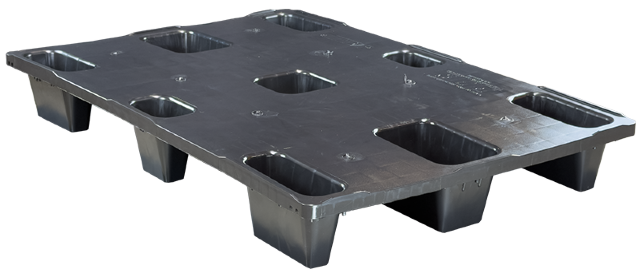 EQ1 Kunststoff-Leichtpalette 1.200 x 800 mm HQ geschlossen, 9 Füße - SCHWARZ