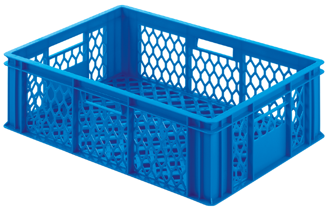 Brühwurstbehälter 600 x 400 x 200 mm, Seiten/Boden durchbrochen
